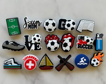 18pcs/set Football Soccer Shoe Charms, Croc Clog Shoes Decoration