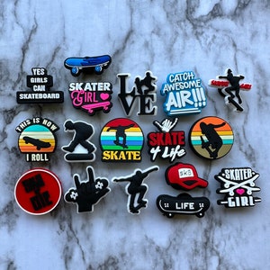 skater shoe charms, skater girl charms, croc compatible charms, charms for your crocs, skateboard shoe charm