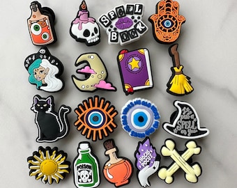 New witchy themed shoe charms for your crocs, croc compatible potion charms, spell book shoe charms, witch vibe charms