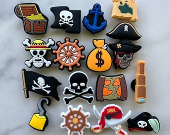 New popular pirate themed charms for your crocs, trending pirate flag Charm, skull and crossbones, anchor charm, map charm, pirate skull
