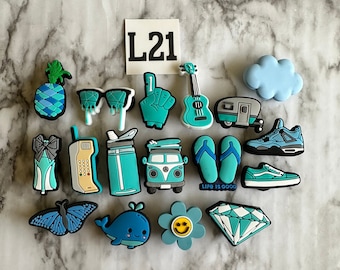 Blue shoe charms, blue themed charms for crocs, diamond charms for crocs, turquoise clog charms, teal shoe charms, heel charms, cute charms