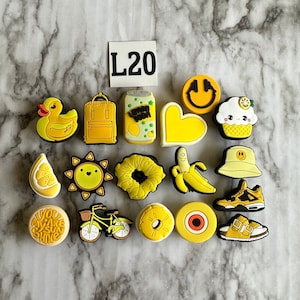 Yellow shoe charms, Croc compatible charms, shoe charms for Crocs, smiley face shoe charms, banana charm, new shoe charms, popular charms