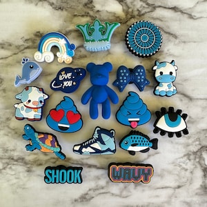 New blue croc compatible charms, popular blue charms, charms for crocs, blue themed charms, shoe charms, shoe decor, cute blue charms