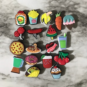New popular food shoe charms for crocs,croc compatible charms, trending foodie charms, diy customization for your crocs, spaghetti charms