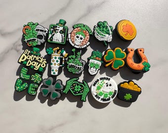 Croc compatible St. Patricks day Shoe charms, Green and gold themed charms for Crocs,