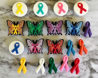 New awareness ribbon for your crocs, croc compatible awareness ribbons, pink ribbon, orange ribbon, green ribbon, purple ribbon, yellow