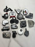 Black and white charms for Crocs, Croc compatible shoe charms, 8 ball charm, bicycle charm, sneaker charm