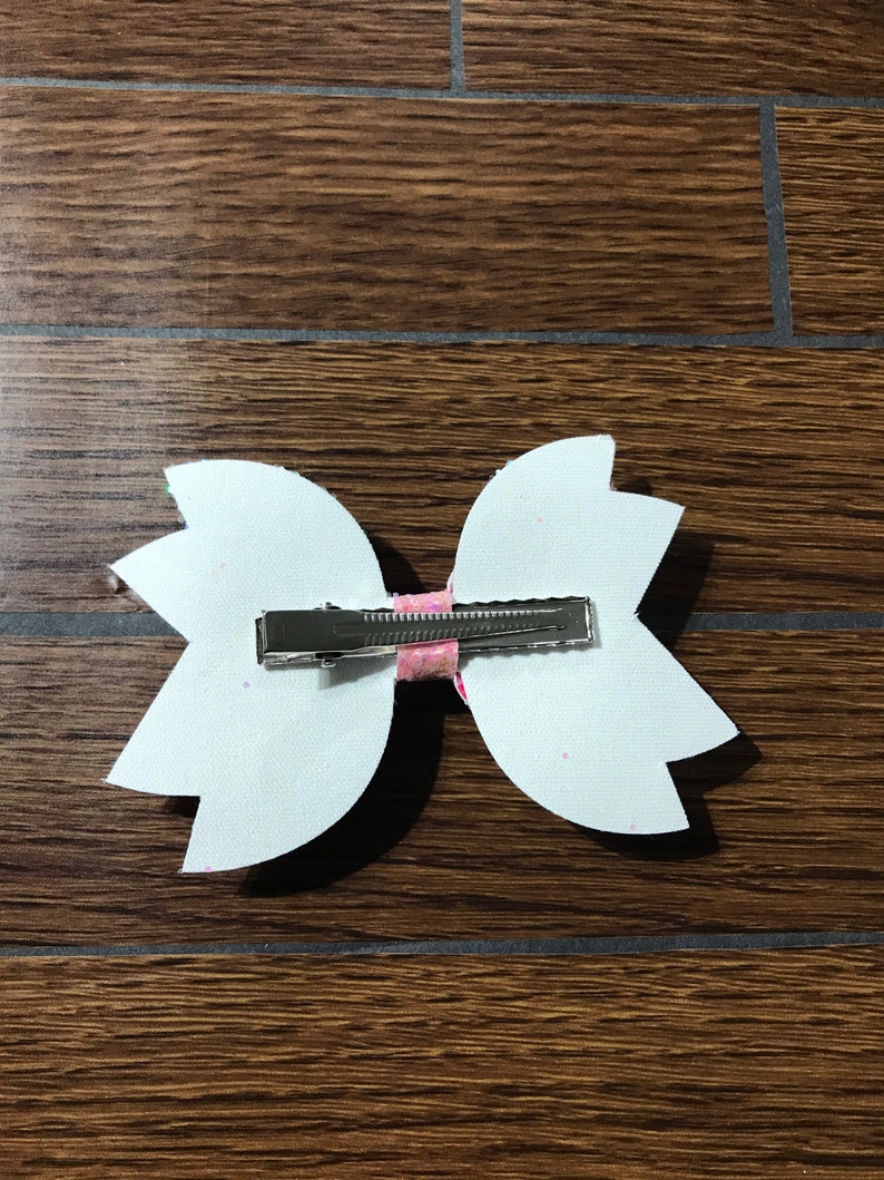 Faux leather pink and blue floral hair bow