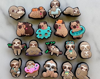 cute Sloth Croc compatible shoe charms, Capybara shoe charms for your Crocs, charms for sloth and capybara lovers