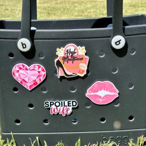 Spoiled wife charms for Bogg bag, High maintenance Bogg compatible charms, tags for purse, pink charms for Bogg bags