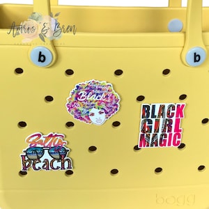 Black girl magic bogg compatible purse charms, cute charms for bogg bags, charms that fit in baby bogg and original bogg bags, salty beach