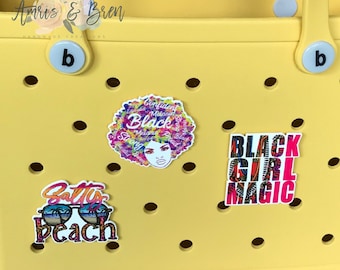 Black girl magic bogg compatible purse charms, cute charms for bogg bags, charms that fit in baby bogg and original bogg bags, salty beach