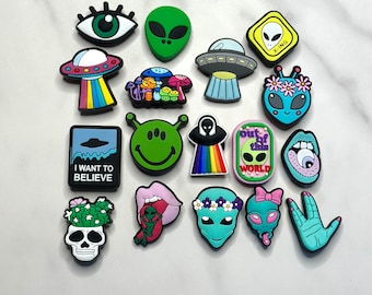 Alien themed charms for Crocs, Croc compatible clog charms, spaceship charm