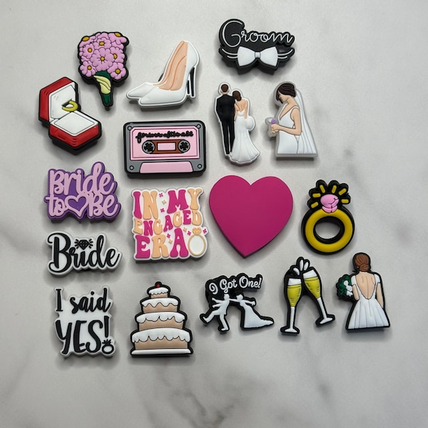 Wedding themed charms for Crocs, Croc compatible bride charms, love themed shoe charms