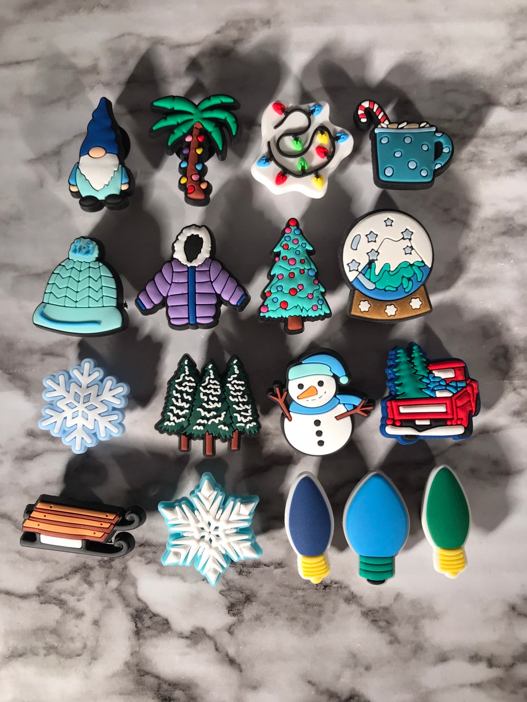 Winter Shoe Charms for Your Crocs, Blue and Green Christmas Themed Croc