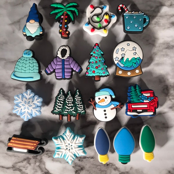 Amuletos de zapatos de invierno para tus cocodrilos, amuletos compatibles con cocodrilos con temática navideña azul y verde