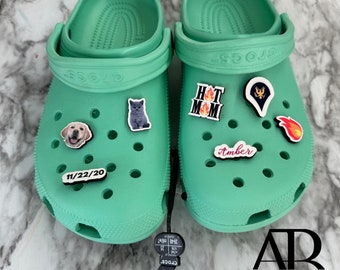 Croc compatible custom design shoe charms, picture charms, custom name, date charms