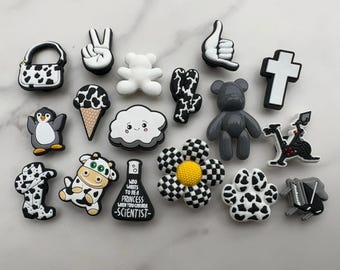 Black and white  cow print Croc compatible charms, Retro checkered shoe charms, cross charm