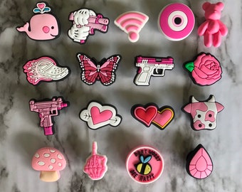 New trending Pink and white croc compatible shoe charms, clog charms, pink evil eye charm, shoe decoration, plastic shoe charms for crocs