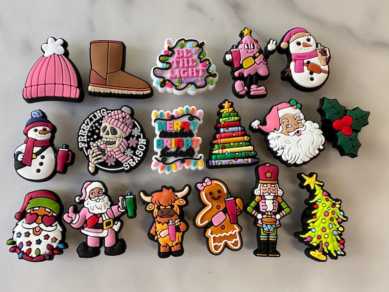 Croc compatible Christmas Charms - Santa with Tumbler, Gingerbread Woman, Snowmen & More image 1
