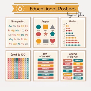 Set of 6 Educational Posters | Classroom | Montessori | Learning | Digital Files | Teacher | Playroom Décor | Classroom Posters