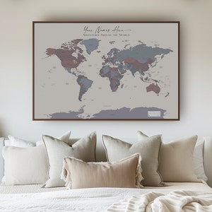 Custom World Map Push Pin Extra Large Detailed Map Blue Violet Purple
