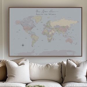 Custom World Map Push Pin Extra Large Detailed Map Beige Classic National Geographic English French Carte du monde