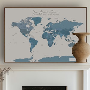 World Map Push Pin Custom Wall Art Extra Large World Map Executive Political Home Office Custom Map Blue