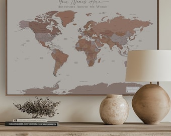 World Map Push Pin Custom Wall Art Extra Large World Map Executive Political Home Office Custom Map Beige Brown