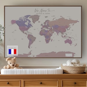 World Map Push Pin Custom Wall Art Extra Large World Map Executive Political Home Office Custom Map Teal Turquoise Lavender Purple in French