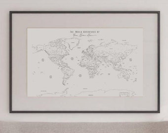 Extra Large World Map Push Pin | Minimalist Personalized Modern Map Print | Travel Map | Poster