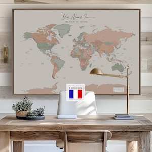 World Map Push Pin Custom Wall Art Extra Large World Map Executive Political Home Office Custom Map Teal Turquoise Beige Teal Coral FRENCH