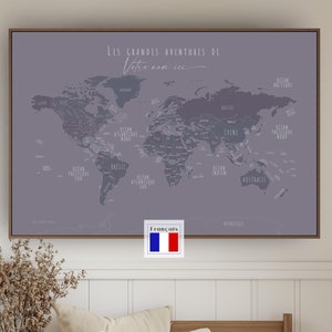 Minimalist World Map Push Pins Hand-Drawn World Map Wall Art Home Office Decor Custom Gift Wall Art Canvas Map Poster Custom Map FRENCH
