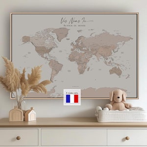 World Map Push Pin Custom Wall Art Extra Large World Map Executive Political Home Office Custom Map Teal Turquoise Beige in FRENCH