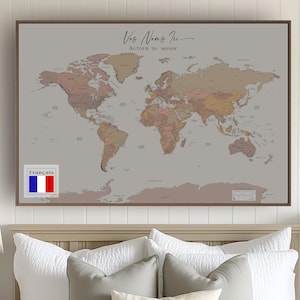 World Map Push Pin Custom Wall Art Extra Large World Map Executive Political Home Office Custom Map Teal Turquoise Pink Beige in French