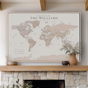 World Map Custom Large Push Pin Detailed Neutral Tone World Map Pin Board Personalized Wall Art Travel Map Beige Aesthetic Minimalist