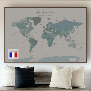 World Map Push Pin Custom Wall Art Extra Large World Map Executive Political Home Office Custom Map Blue Teal Turquoise in FRENCH