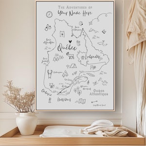 Quebec Map Wall Art Educational Print Adventure Theme Classroom Decor Canadian Wildlife Custom Name French Nursery Teaching Aid Woodland