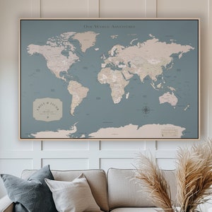 World Map Push Pin Minimalist Custom Anniversary Gift Modern Map