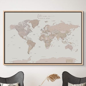 Extra Large World Map Push Pin | Minimalist Custom Gift Modern Map Print | Travel Map | Mappemonde Map Monde Français