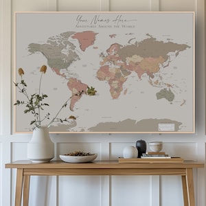 Extra Large World Map Push Pin Minimalist Custom Gift Modern Map Print Travel Map Canvas Map