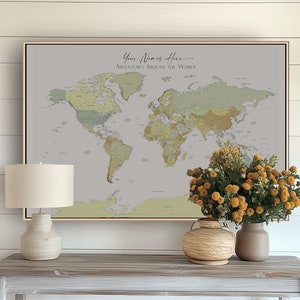 Extra Large World Map Push Pin Minimalist Custom Gift Modern Map Print Travel Map Canvas Map