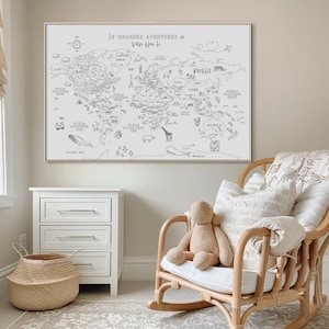 Minimalist World Map Wall Art Push Pin Custom Personalized Gifts Hand Drawn in FRENCH