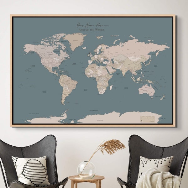 Extra Large World Map Push Pin | Minimalist Custom Gift Modern Map Print | Travel Map Single Panel Canvas