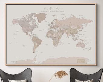 World Map Extra Large Push Pin World Map with Pins World Map Wall Art Travel Map of the World Minimalist Travel Map Canvas Framed