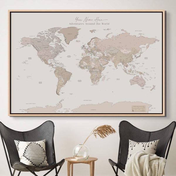 Extra Large World Map Push Pin | Minimalist Custom Gift Modern Map Print | Travel Map | Canvas Map