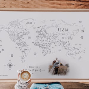 Custom Couple Portrait Personalized Gifts Anniversary Gift For Couple Cotton Custom Push Pin World Map Canvas
