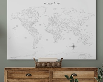 Black and White Printable World Map Adult Coloring Large Wall Art Bedroom Decor Goal Setting Vision Map Minimalist Home Decor