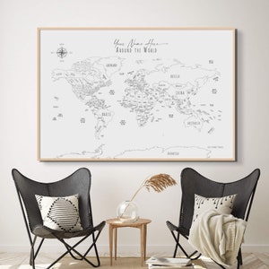 Custom World Map Personalized Gift Hand-Drawn