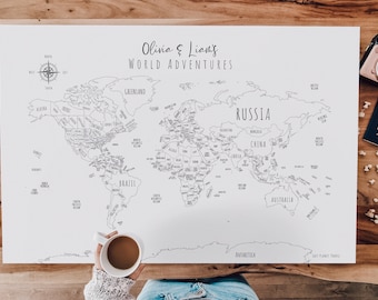 Custom World Map Personalized Gift Hand-Drawn